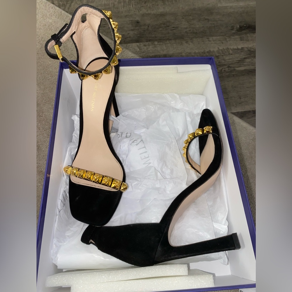 Stuart Weitzman | Black Suede Open Toe Heel With … - image 4